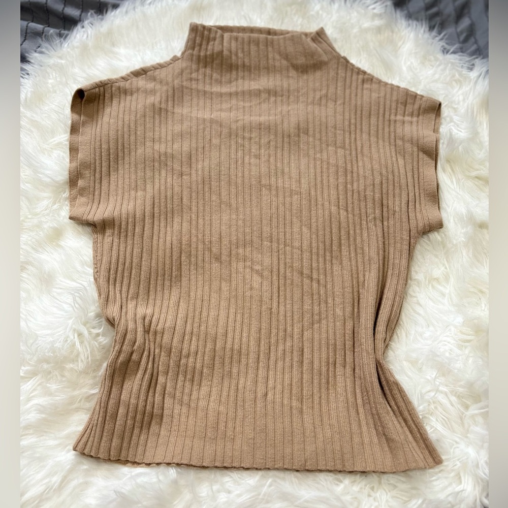 ✨3/$15 Women's Tan Ribbed Mock Neck Top
